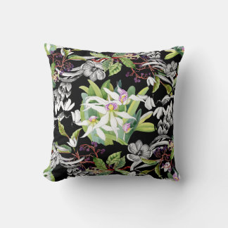 Snowdrops & Orchids: Sketched Black Pattern Cushion