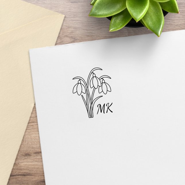 Snowdrops Spring Flowers Monogram Initials 1x1 Rubber Stamp (Creator Uploaded)