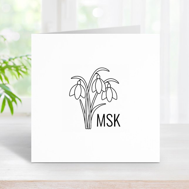 Snowdrops - Spring Flowers Monogram Initials 1x1 Rubber Stamp (Creator Uploaded)