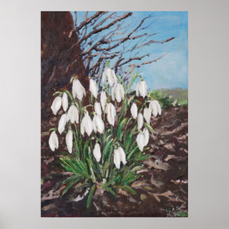 snowdrops under a tree oil painting poster