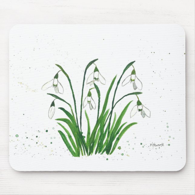 Snowdrops white flowers watercolor Spring Rustic Mouse Pad (Front)