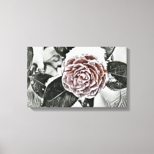 Snowed Frozen Rose Drawing  Canvas Print