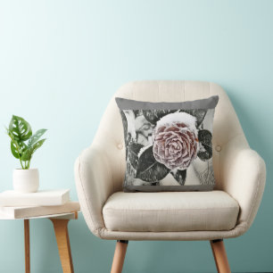 Snowed Frozen Rose Drawing Cushion