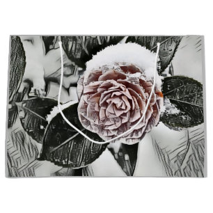 Snowed Frozen Rose Drawing Large Gift Bag