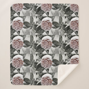 Snowed Frozen Rose Drawing  Sherpa Blanket