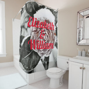 Snowed Frozen Rose Drawing Shower Curtain