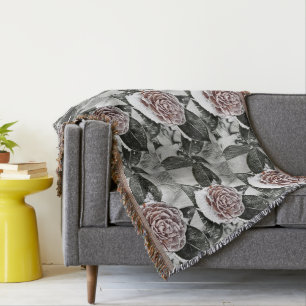 Snowed Frozen Rose Drawing Throw Blanket