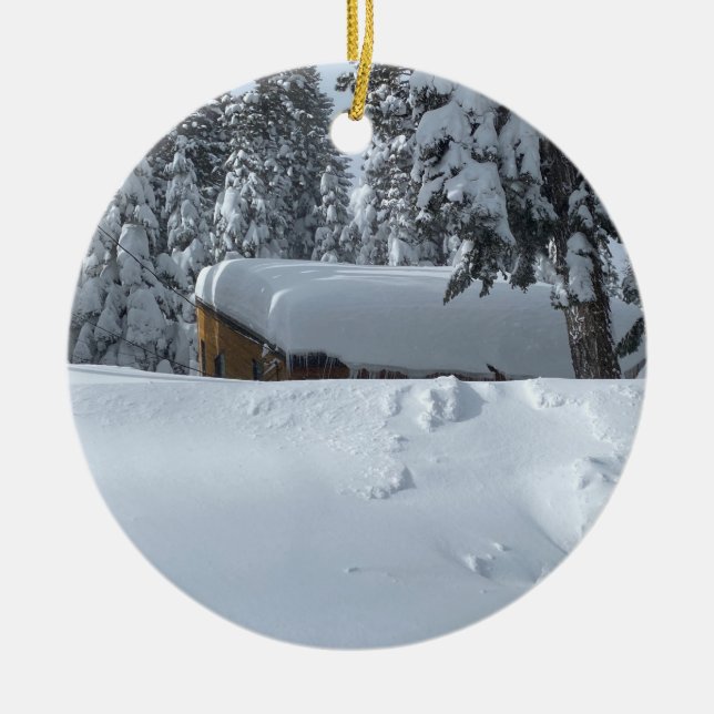 Snowed-In Cabin Ceramic Tree Decoration (Front)