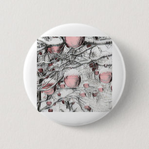 Snowed Tree with pink ornaments drawing 6 Cm Round Badge