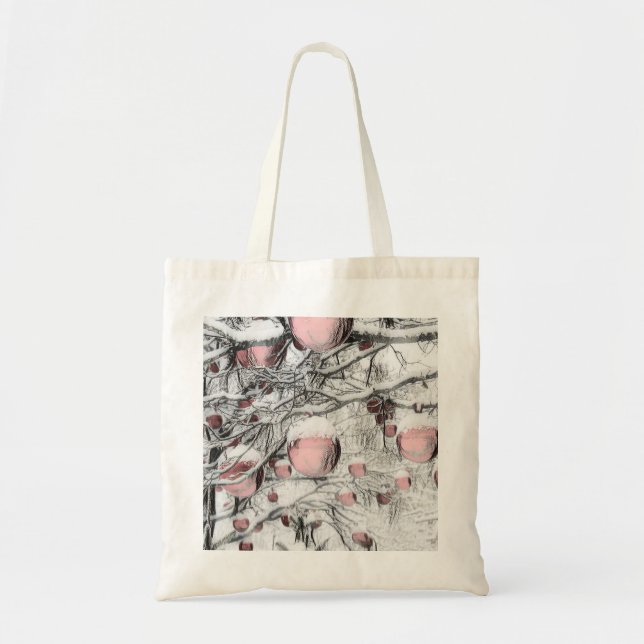 Snowed Tree with pink ornaments drawing Tote Bag (Front)