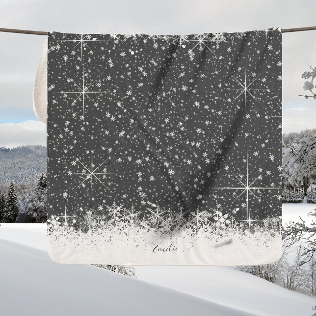 Snowfall and Snow Borders Christmas ID591 Sherpa Blanket (Creator Uploaded)