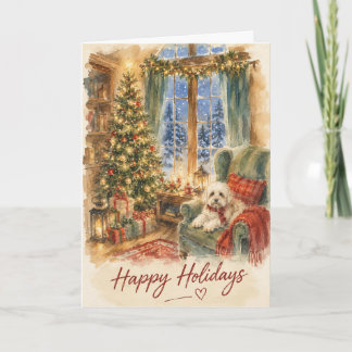 Snowfall & Christmas Lights Cosy Room Holiday Card