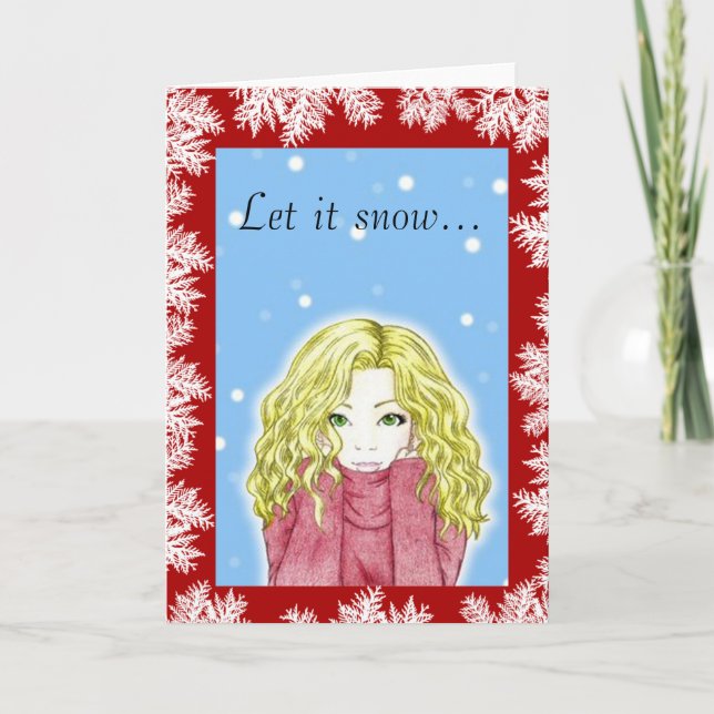 Snowfall Girl Holiday Greeting Card (Front)