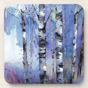 Snowfall in the Enchanted Birch      Coaster
