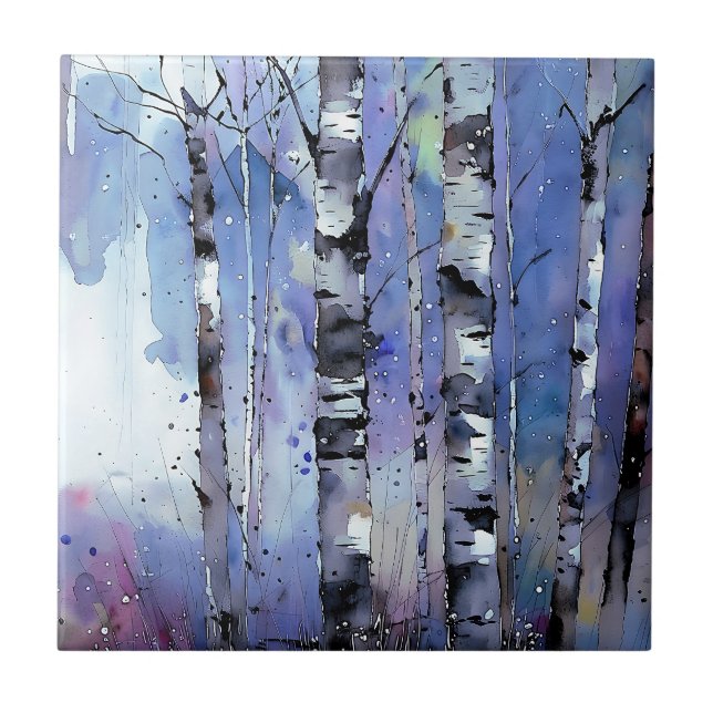 Snowfall in the Enchanted Birch      Tile (Front)