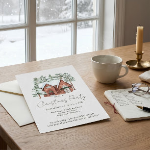 Snowfall Nordic Farmhouse Pines Christmas Party Invitation