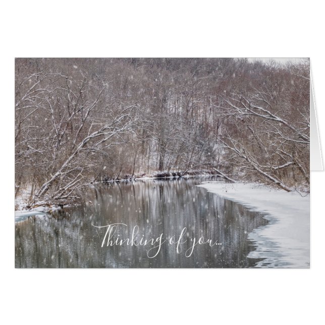 Snowfall Over Finley River Thinking Of You Card (Front Horizontal)