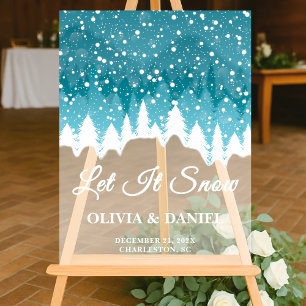 Snowfall Overlay Winter Wedding Welcome Frosted Acrylic Sign
