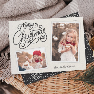 Snowfall Script 2 Photo Snapshot Holiday Card