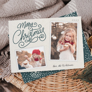 Snowfall Script 2 Photo Snapshot Holiday Card