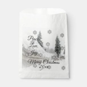 Snowfall Snowflakes Christmas black white sketch Favour Bags