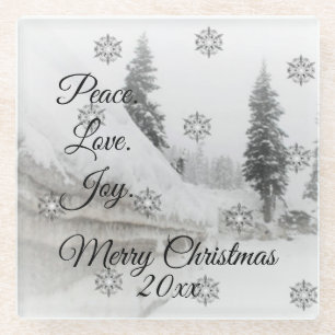 Snowfall Snowflakes Christmas black white sketch Glass Coaster
