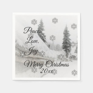 Snowfall Snowflakes Christmas black white sketch  Napkin