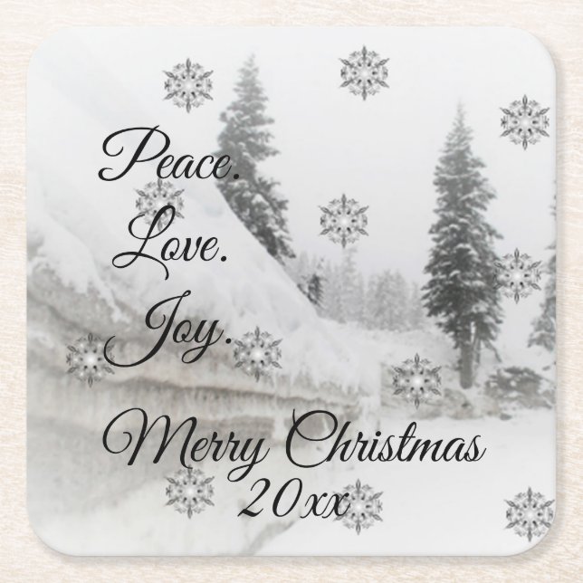 Snowfall Snowflakes Christmas black white sketch   Square Paper Coaster (Front)