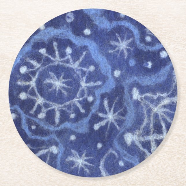 Snowfall Snowflakes Snow Flakes Flurry New Year Round Paper Coaster (Front)