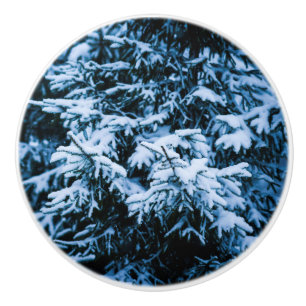 Snowfall Winter Christmas Tree Ceramic Knob