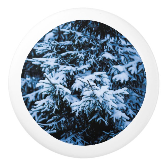 Snowfall Winter Christmas Tree Ceramic Knob (Front)