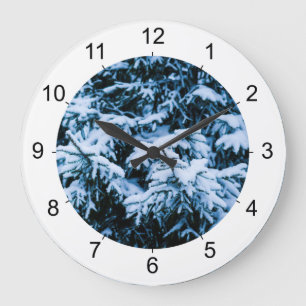 Snowfall Winter Christmas Tree Large Clock