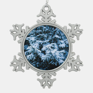 Snowfall Winter Christmas Tree Snowflake Pewter Christmas Ornament