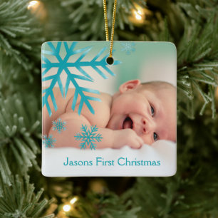 Snowflake 1st Christmas Photo Ceramic Ornament