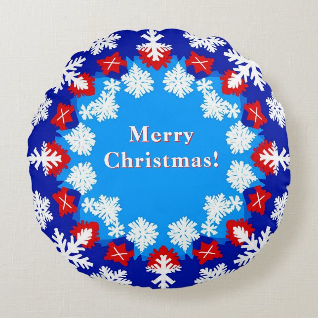 Snowflake and Gift Patterns Round Cushion (Front)