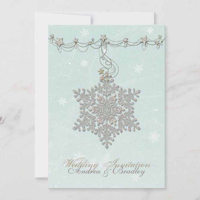 Snowflake and Stars Winter Wedding Invitation (Front)