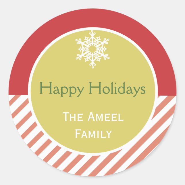 Snowflake and Stripe | Red Holiday Stickers (Front)