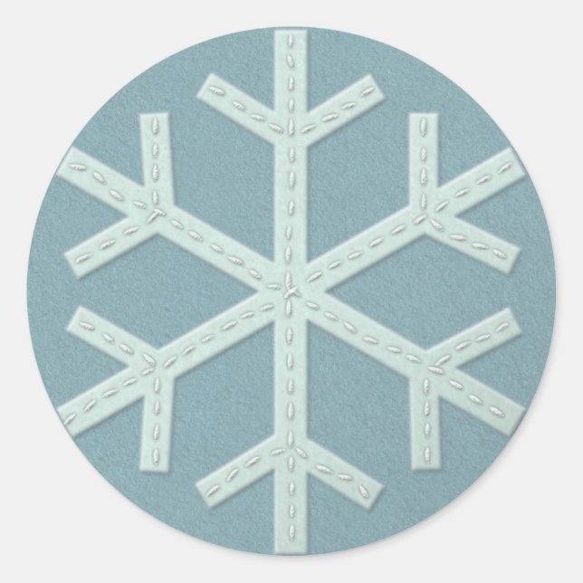 Snowflake Aqua Blue Faux Felt Classic Round Sticker (Front)