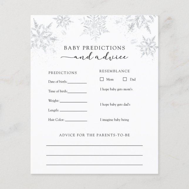 Snowflake Baby Advice and Predictions Card (Front)