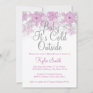 Snowflake Baby It's Cold Outside Baby Shower Pink Invitation