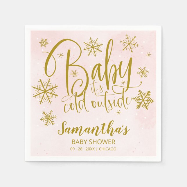 Snowflake Baby It's Cold Outside Girl Baby Shower  Napkin (Front)