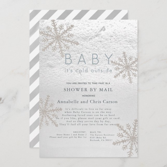Snowflake Baby Its Cold Outside Shower by Mail Invitation (Front/Back)