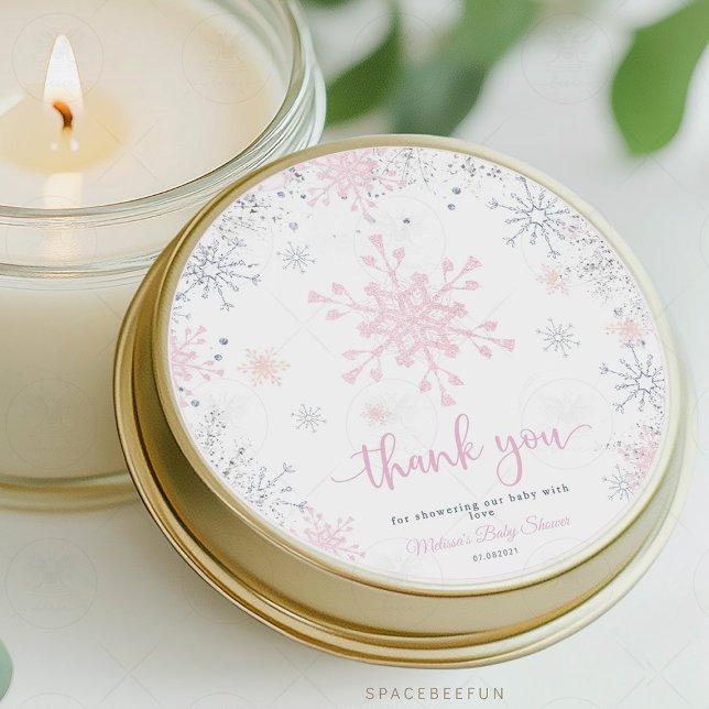 Snowflake baby shower  classic round sticker (snowflake baby shower sticker, winter baby shower label, thank you favor tag, snowflake favor tag, w)