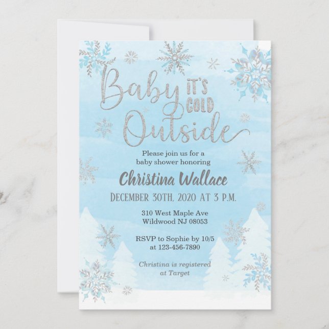 Snowflake Baby Shower Invitation for a Boy (Front)