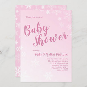 Snowflake Baby Shower Pink Girl Invitation