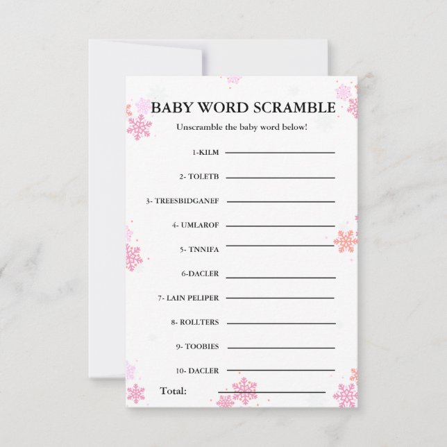 Snowflake Baby word scramble baby shower game (Front)