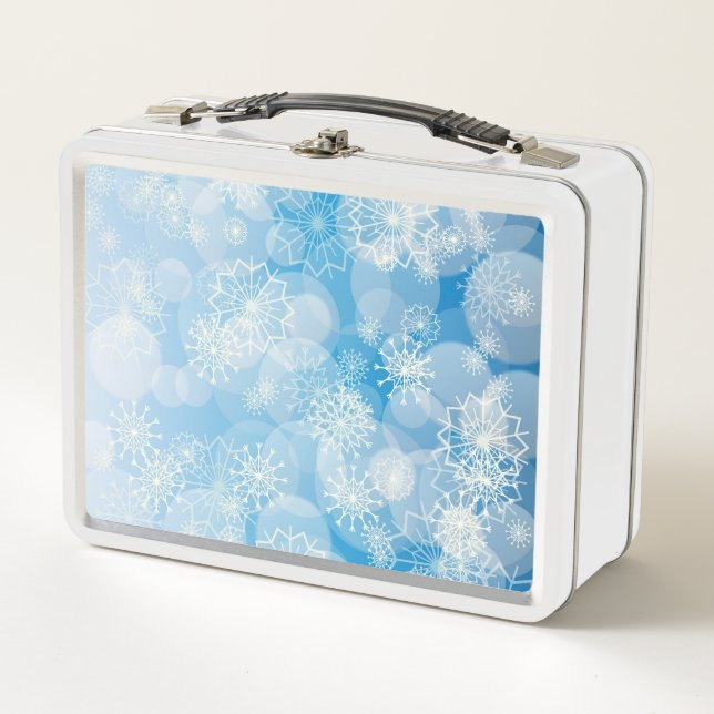 Snowflake background metal lunch box (Front)