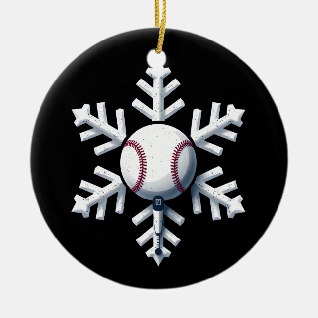 Snowflake Baseball Player Ball Winter Kids Men  Ceramic Tree Decoration (Front)