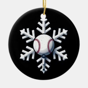 Snowflake Baseball Snowball Christmas Holiday Ceramic Tree Decoration