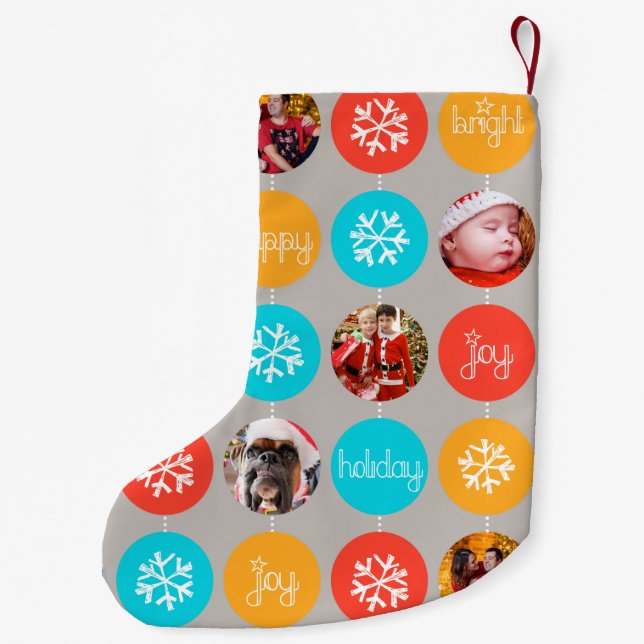 Snowflake bauble pattern photo Christmas stocking (Back)
